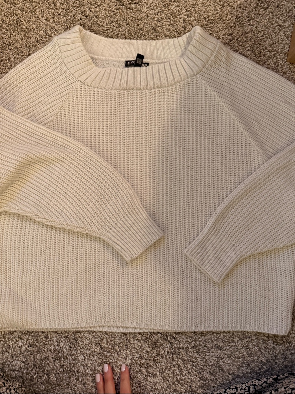 Express Cream Ribbed Crewneck Sweater